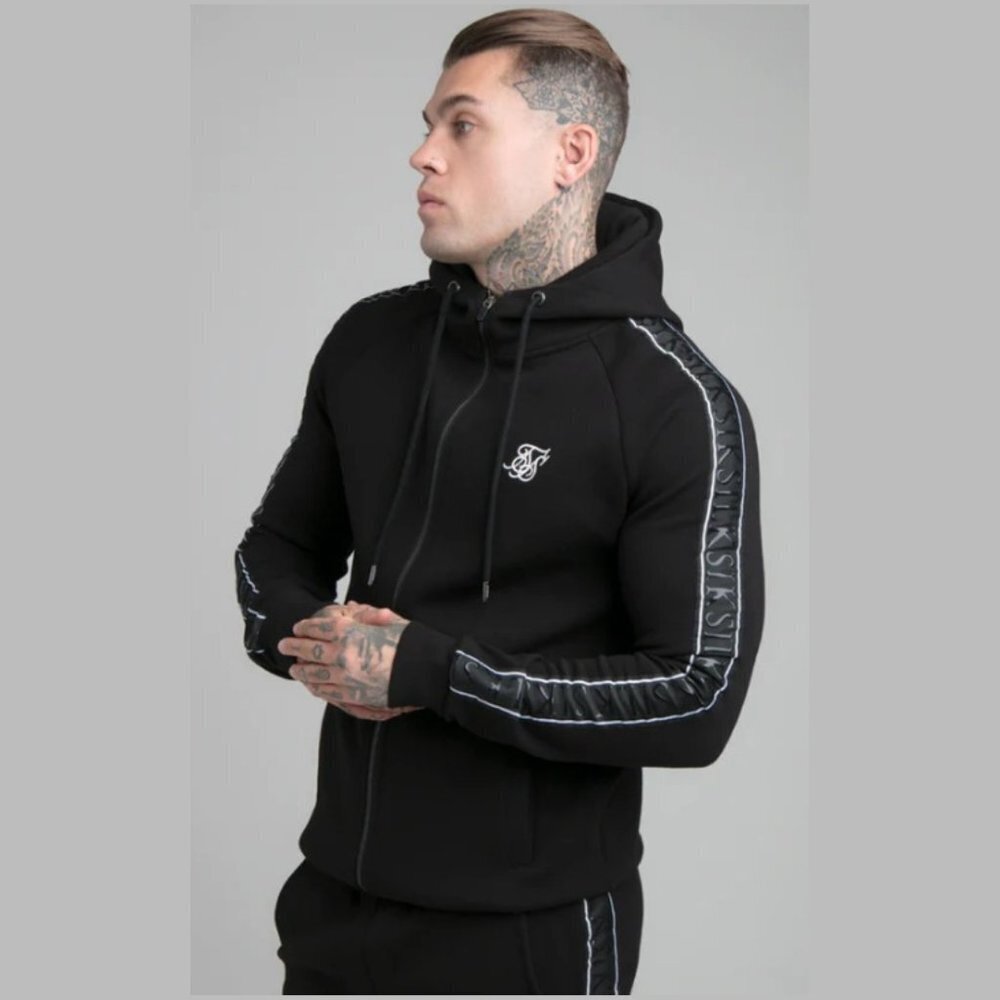 Siksilk Men's Black Impact Tape Through Hoodie - XL